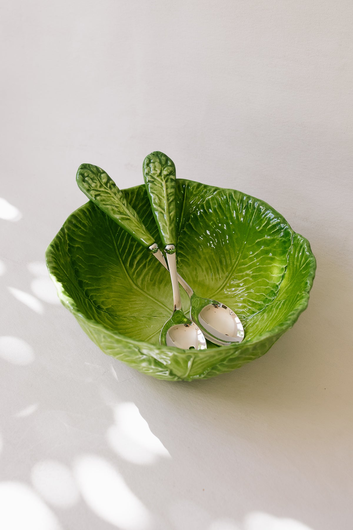 Majolica Cabbageware Salad Utensils