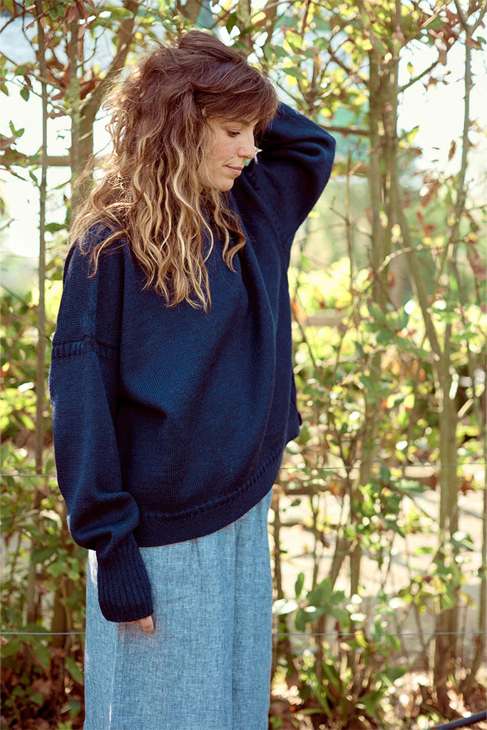 Pre-Sale, Cropped Guernsey in Navy by Le Tricoteur