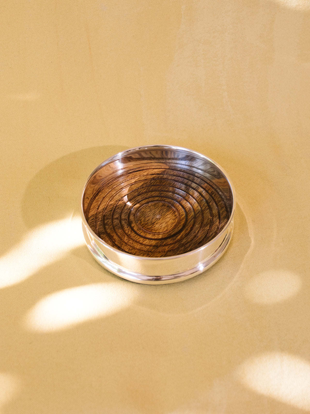 Silver Wood-Lined Bottle Coaster