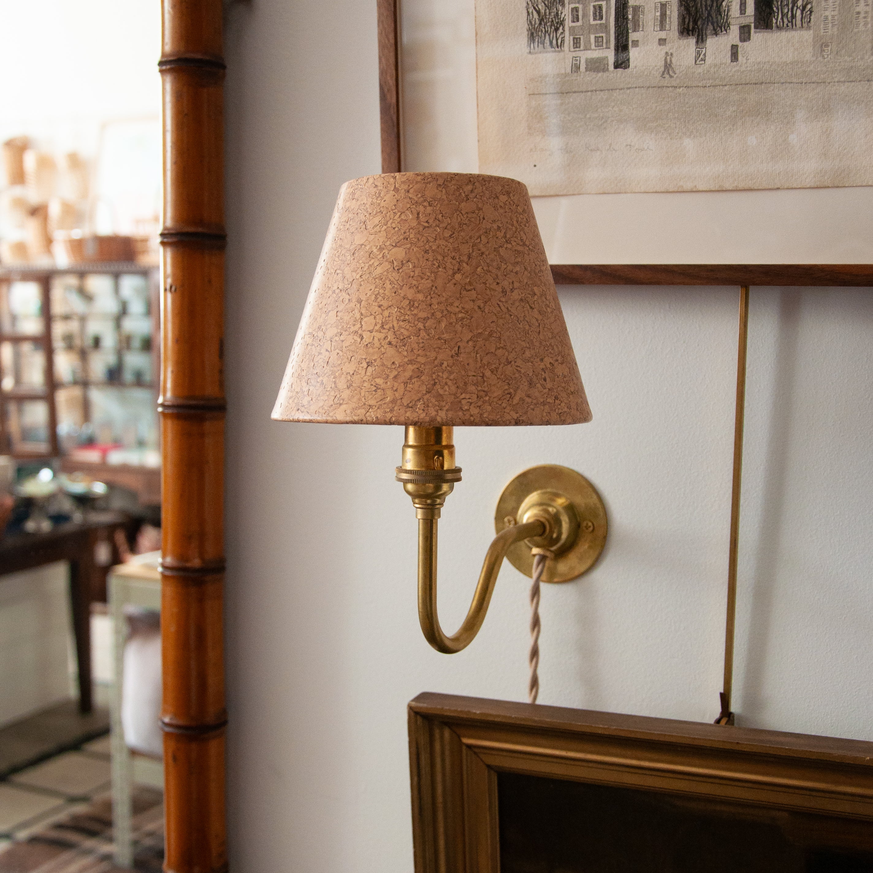 Brass Plug-in Sconce with Cork Shade, Made to Order