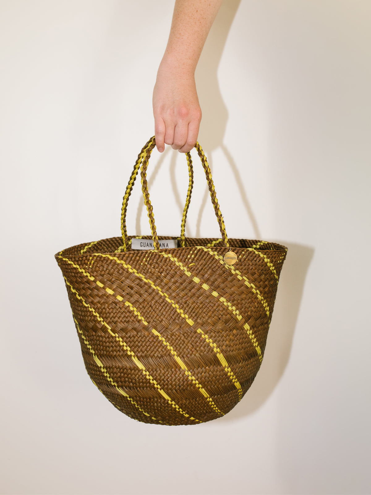 Small Woven Tote, Chartreuse Stripe