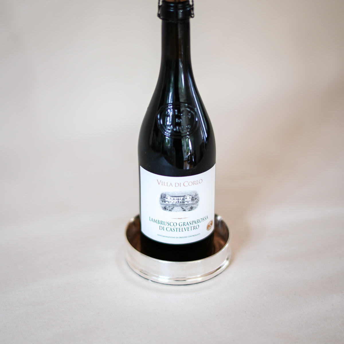 Silver Wood-Lined Bottle Coaster